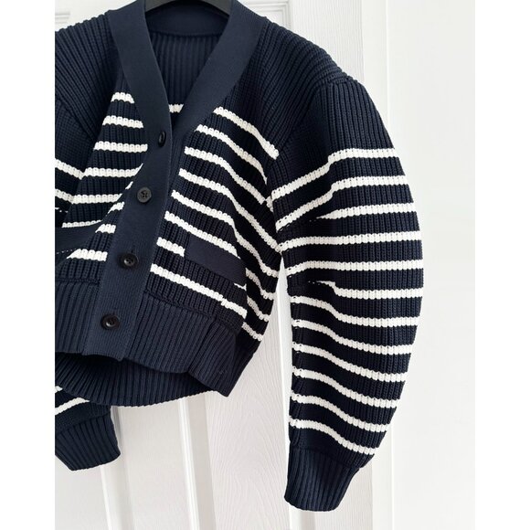 Sacai Horizontal Stripe Knit Cardigan in Navy, size Small - Picture 7 of 13